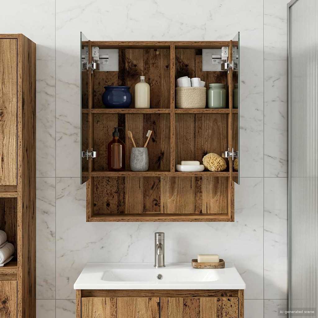 Badezimmerspiegelschrank mit Regal Altholz 50 x 14,5 x 70 cm