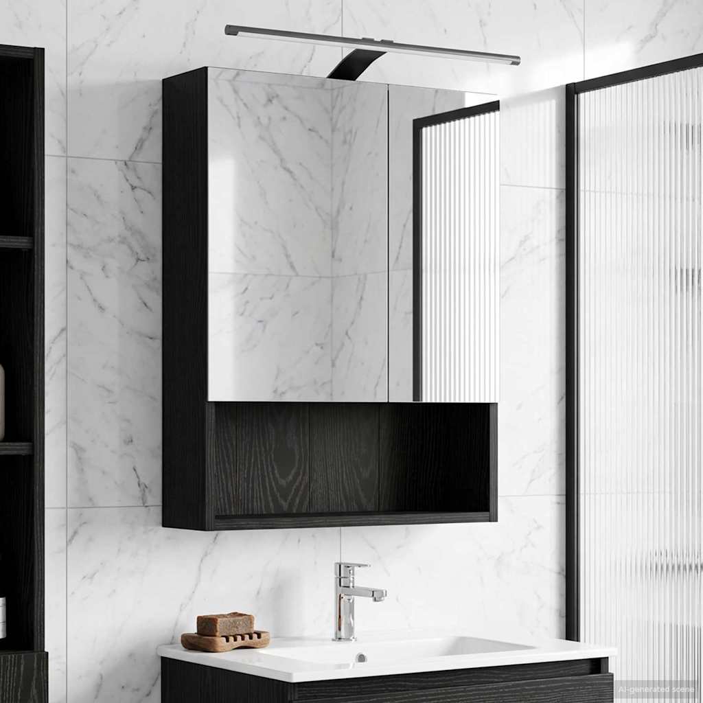 Badezimmerspiegelschrank Schwarz Eichen-Optik 50 x 14,5 x 70 cm