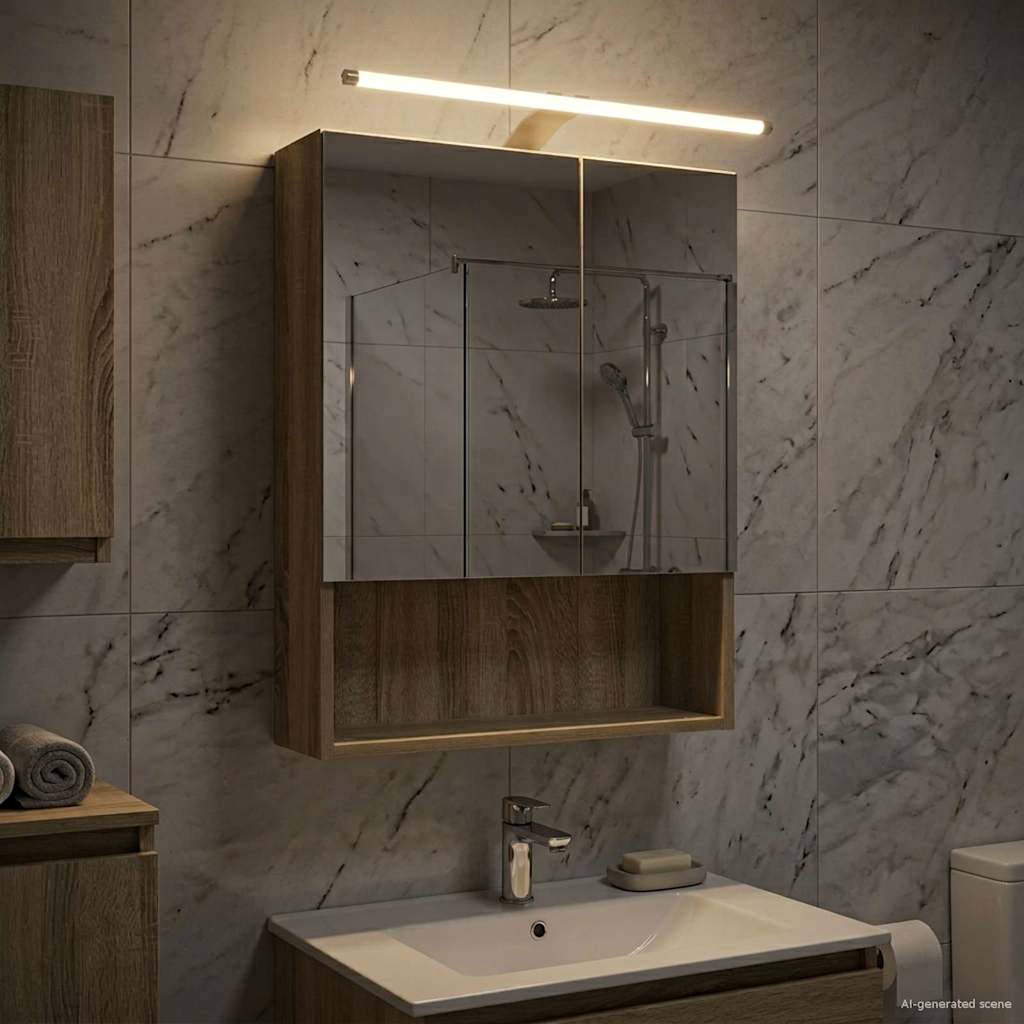 Badezimmerspiegelschrank mit Tür Sonoma-Eiche 50 x 14,5 x 70 cm