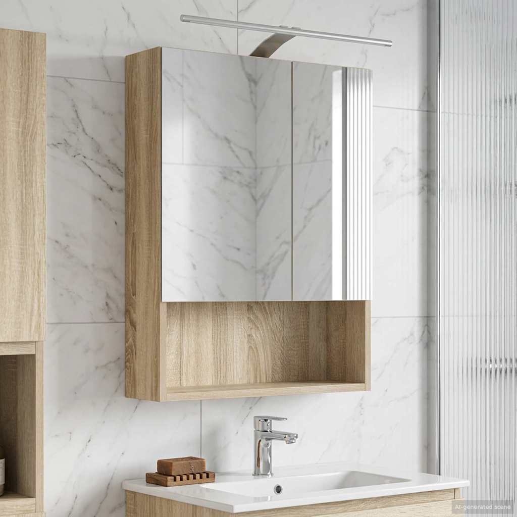 Badezimmerspiegelschrank mit Tür Sonoma-Eiche 50 x 14,5 x 70 cm