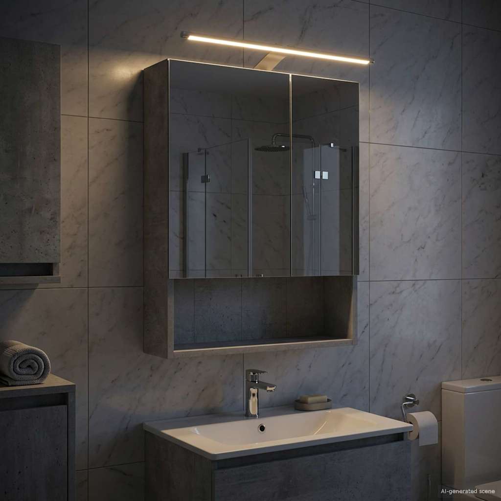 Badezimmerspiegelschrank mit Regal Beton Grau 50 x 14,5 x 70 cm