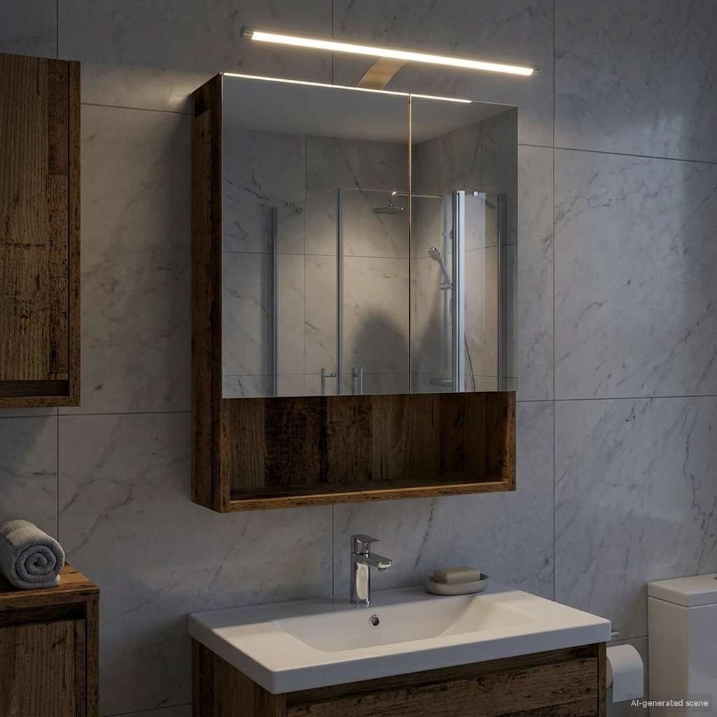 Badezimmerspiegelschrank mit Regal Altholz 50 x 14,5 x 70 cm