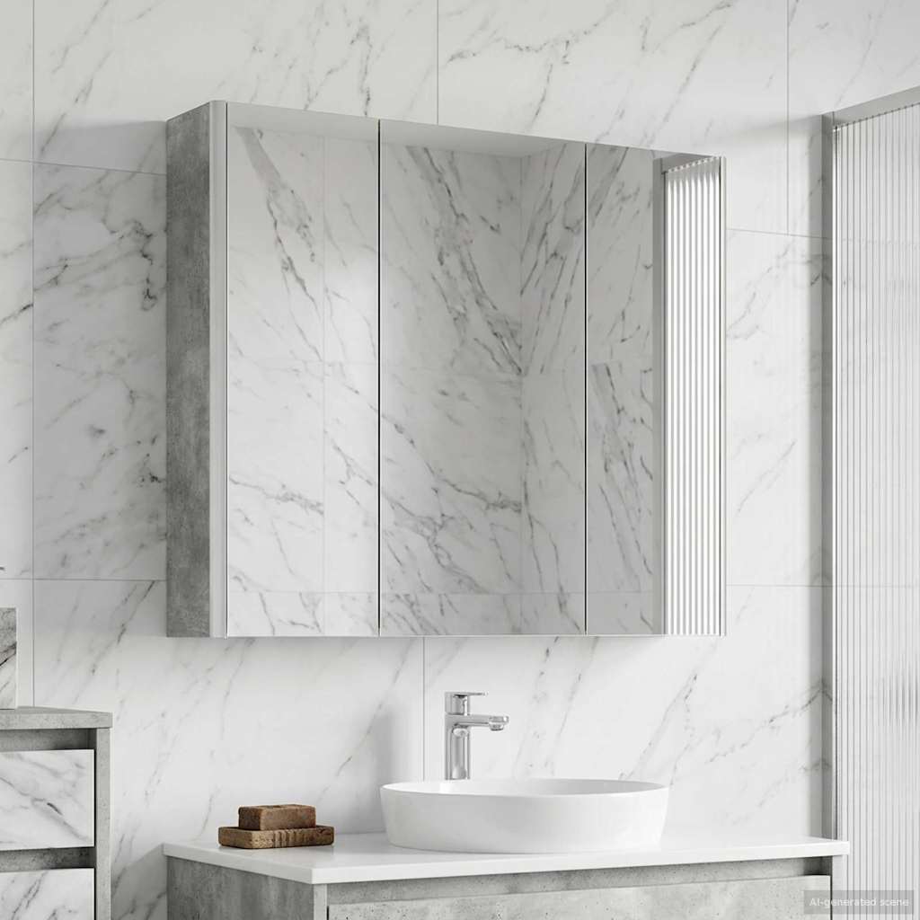 Badezimmerspiegelschrank mit Tür Beton Grau 73,5 x 15,5 x 70 cm