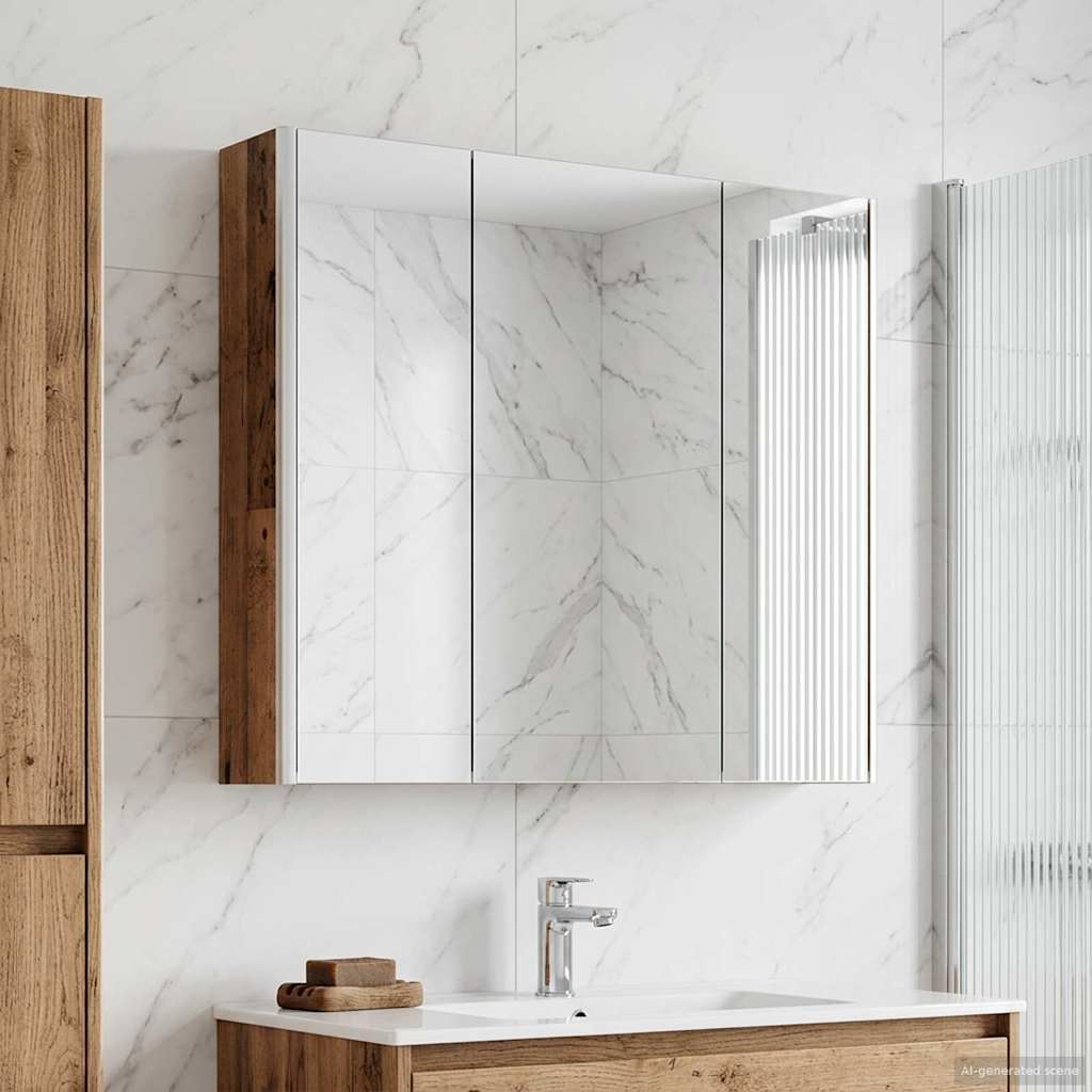 Badezimmerspiegelschrank mit Regal Altholz 73,5 x 15,5 x 70 cm