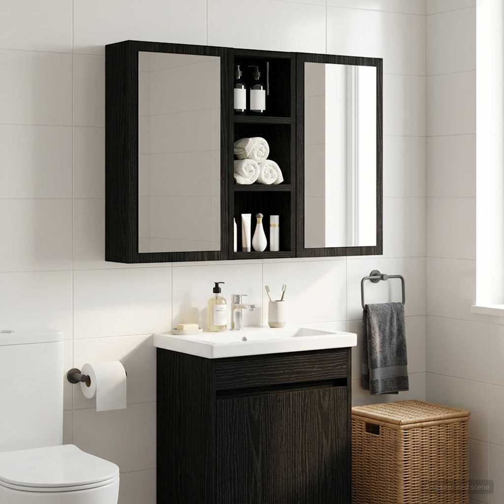Badezimmer-Wandschrank mit Regal Schwarze Eiche 20 x 10 x 50 cm