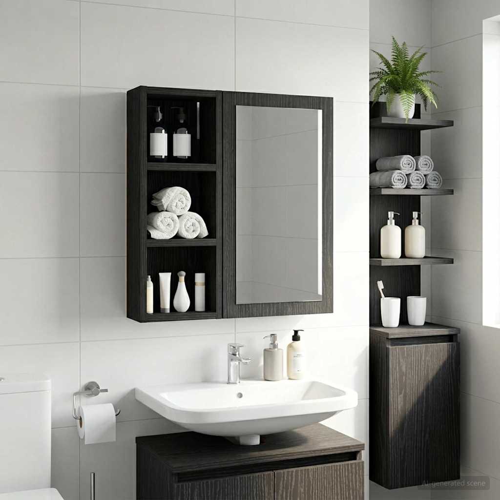 Badezimmer-Wandschrank mit Regal Schwarze Eiche 20 x 10 x 50 cm