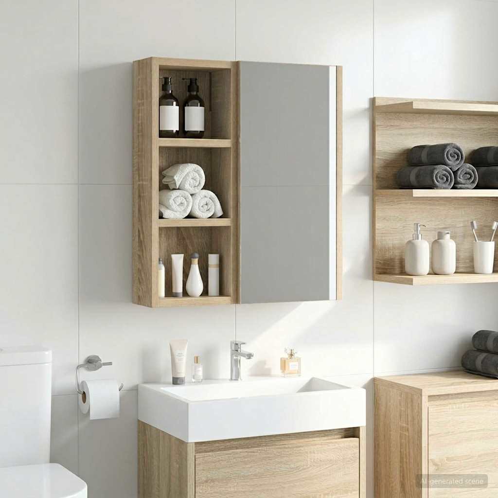 Badezimmer-Wandschrank mit Regal Sonoma-Eiche 20 x 10 x 50 cm