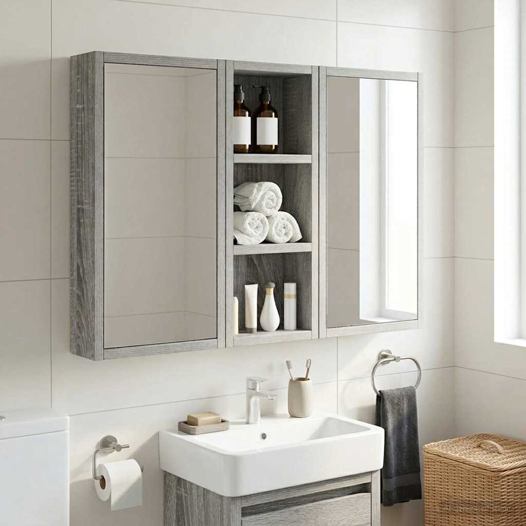 Badezimmer-Wandschrank mit Regal Graues Sonoma 20 x 10 x 50 cm