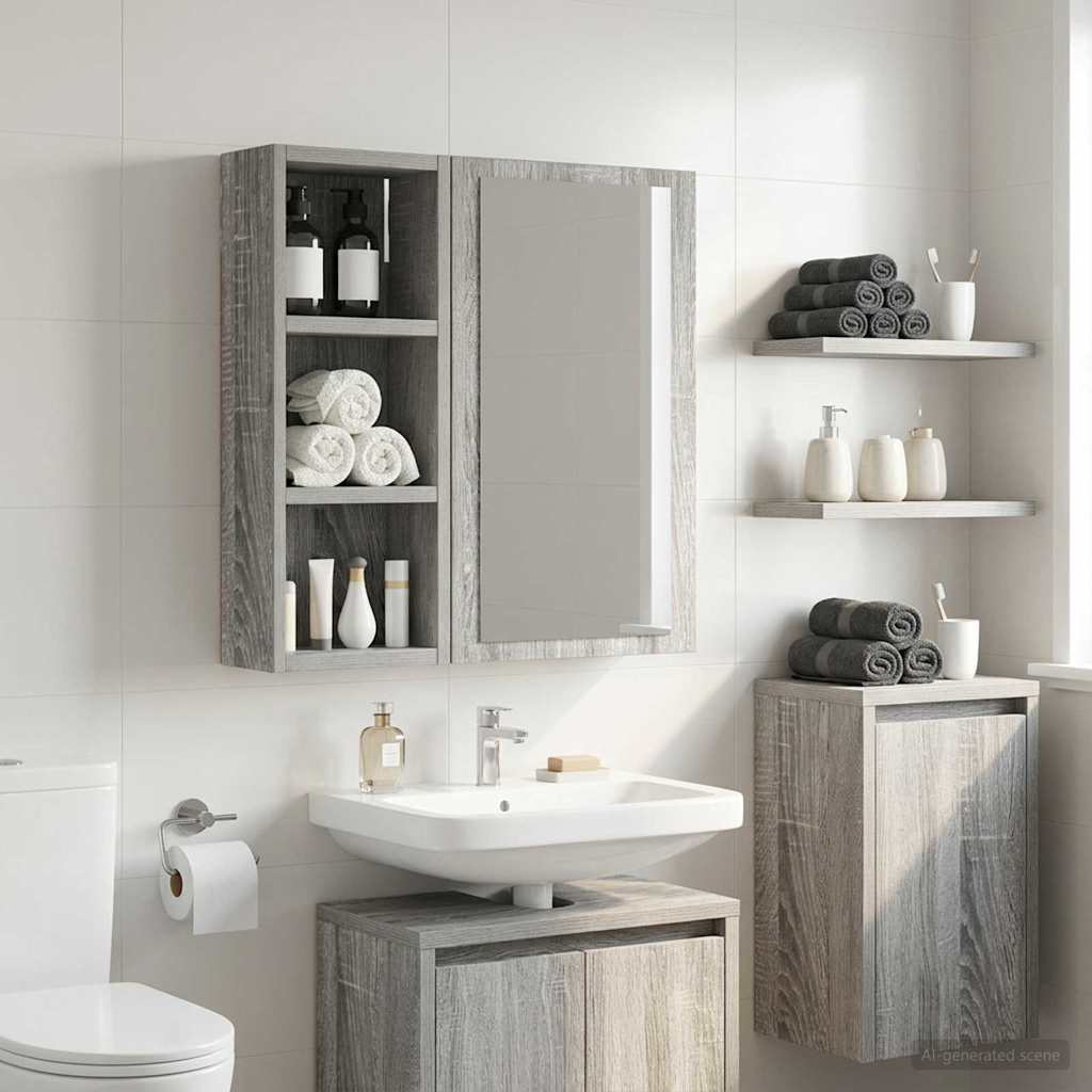 Badezimmer-Wandschrank mit Regal Graues Sonoma 20 x 10 x 50 cm