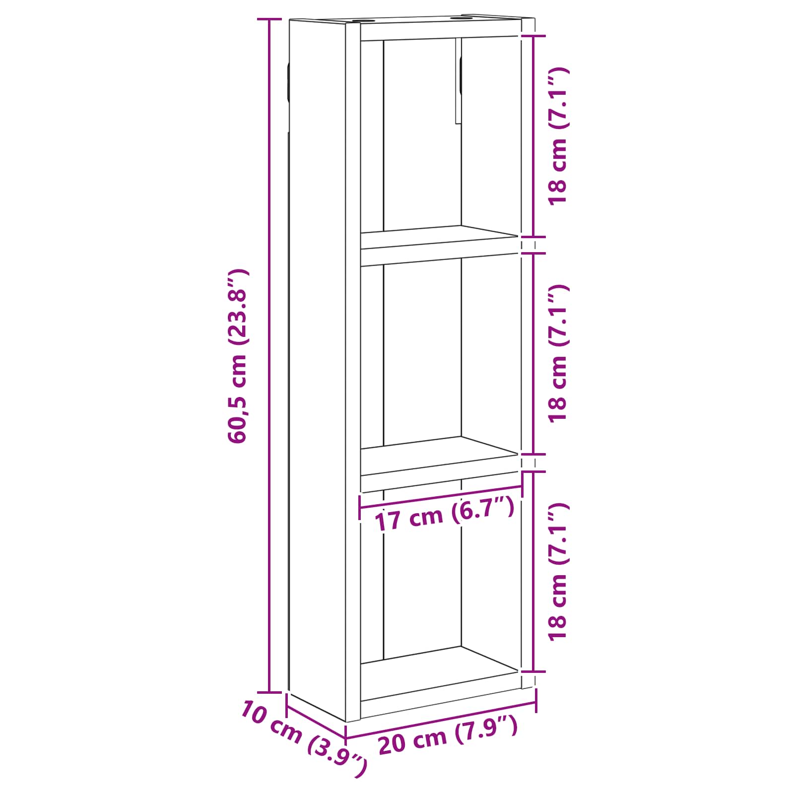 Badezimmer-Wandschrank Schwarze Eiche 20 x 10 x 60,5 cm