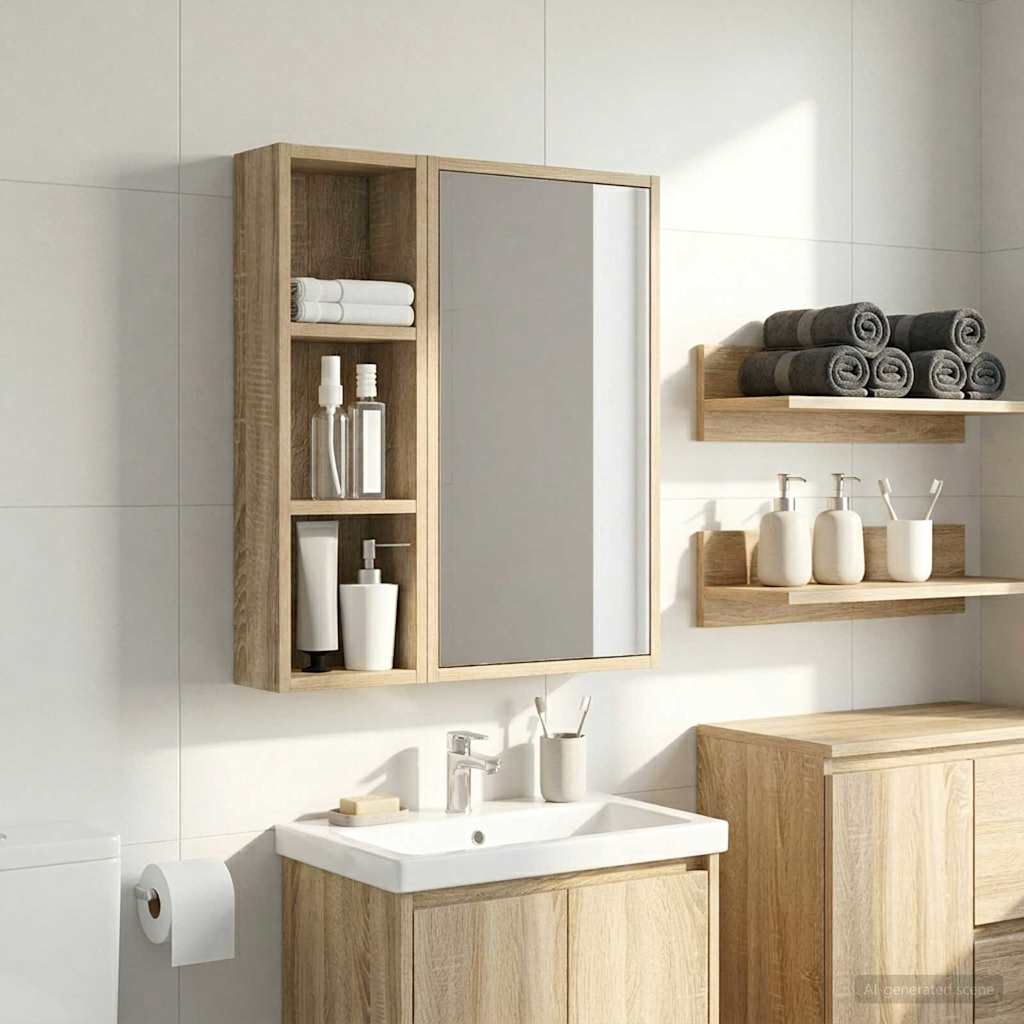 Badezimmer-Wandschrank mit Regal Sonoma-Eiche 20 x 10 x 60,5 cm