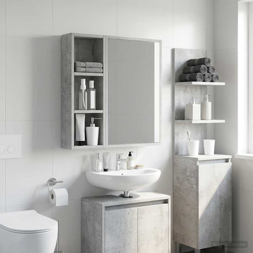 Badezimmer-Wandschrank mit Regal Betongrau 20 x 10 x 60,5 cm