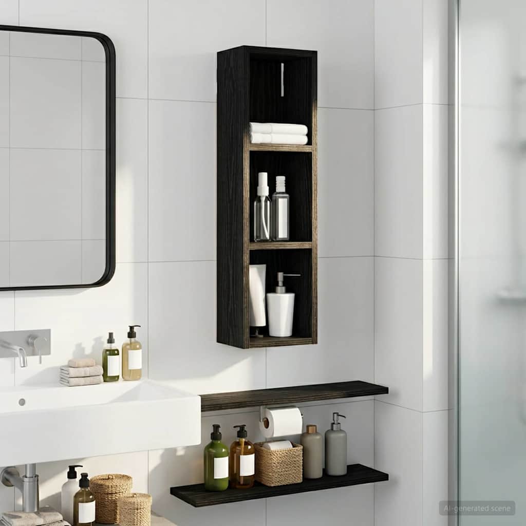 Badezimmer-Wandschrank mit Regal Schwarze Eiche 20 x 14 x 70 cm