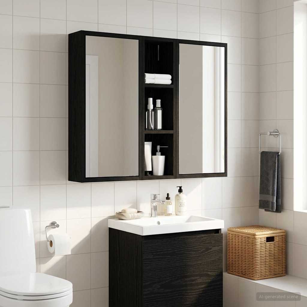 Badezimmer-Wandschrank mit Regal Schwarze Eiche 20 x 14 x 70 cm