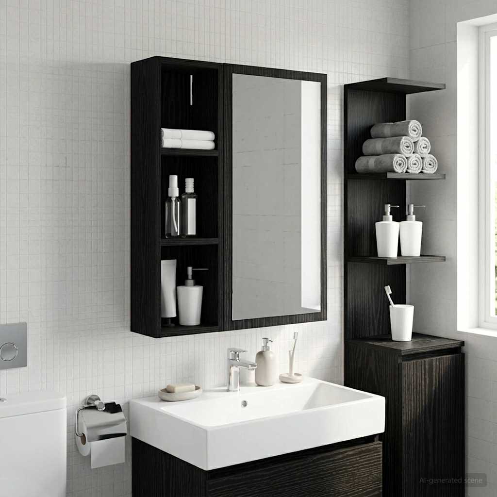 Badezimmer-Wandschrank mit Regal Schwarze Eiche 20 x 14 x 70 cm