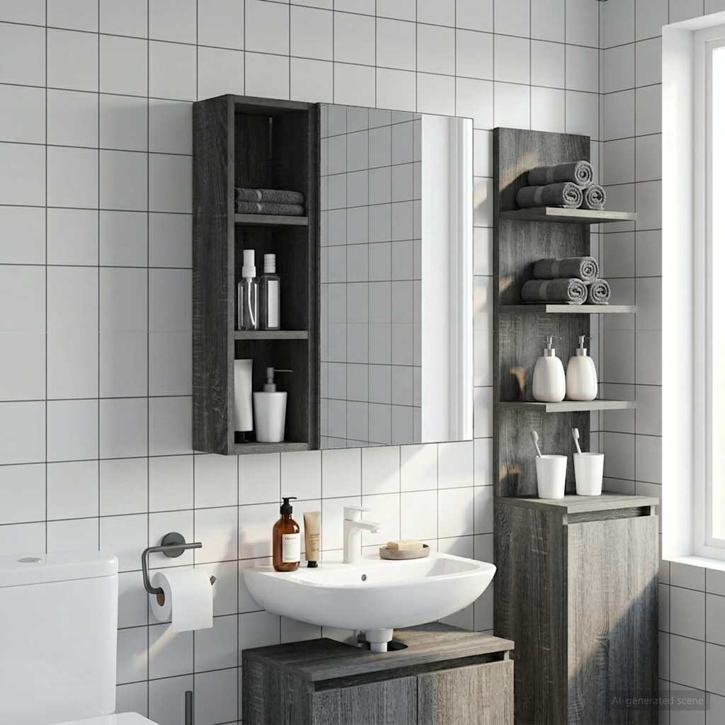 Badezimmer-Wandschrank mit Regal Graues Sonoma 20 x 14 x 70 cm