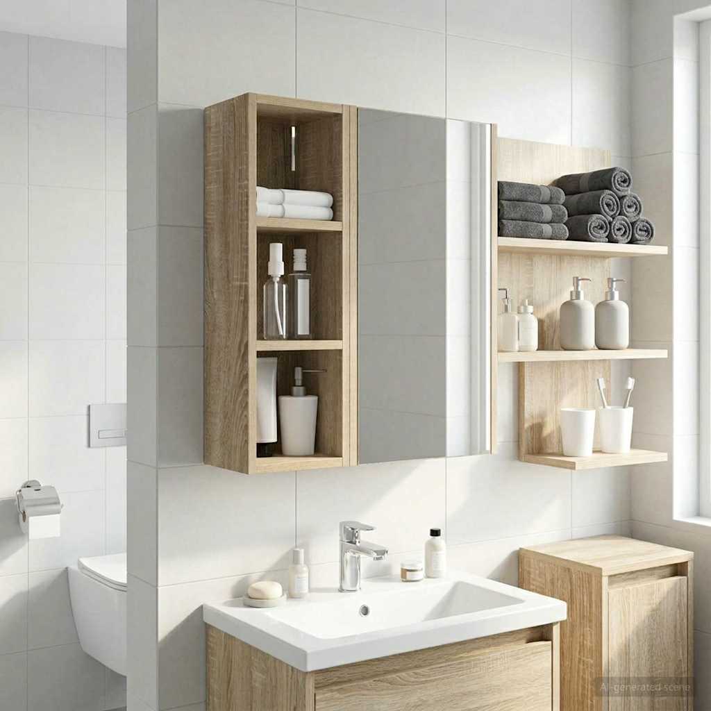 Badezimmer-Wandschrank mit Regal Sonoma-Eiche 20 x 16 x 62,5 cm