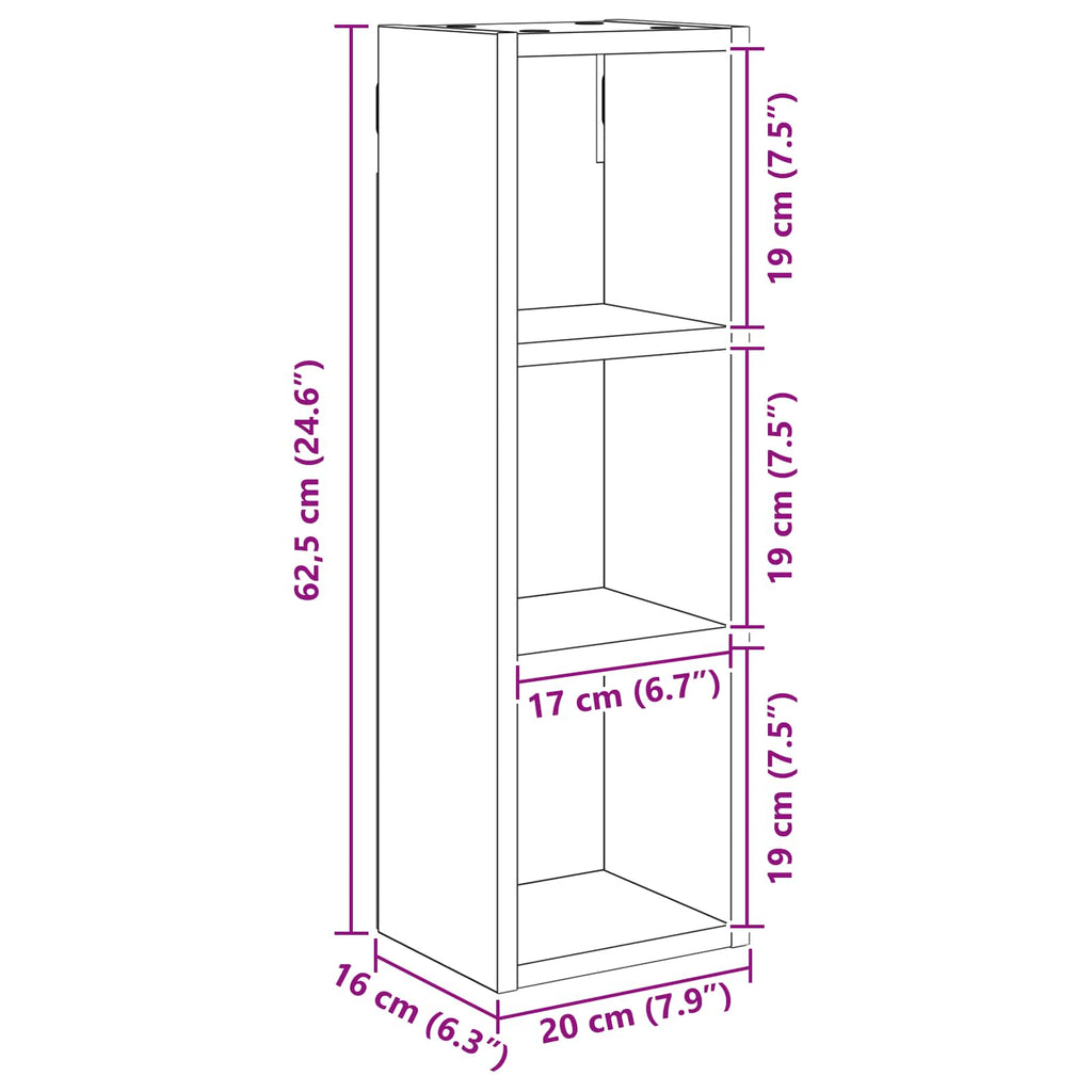 Badezimmer-Wandschrank mit Regal Sonoma-Eiche 20 x 16 x 62,5 cm