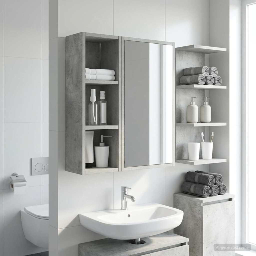 Badezimmer-Wandschrank mit Regal Betongrau 20 x 16 x 62,5 cm