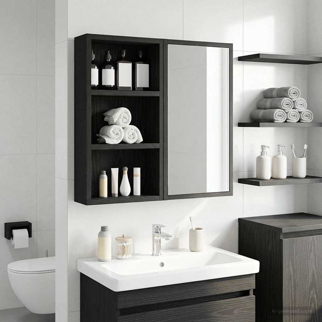 Badezimmer-Wandschrank mit Regal Schwarze Eiche 30 x 10 x 50 cm