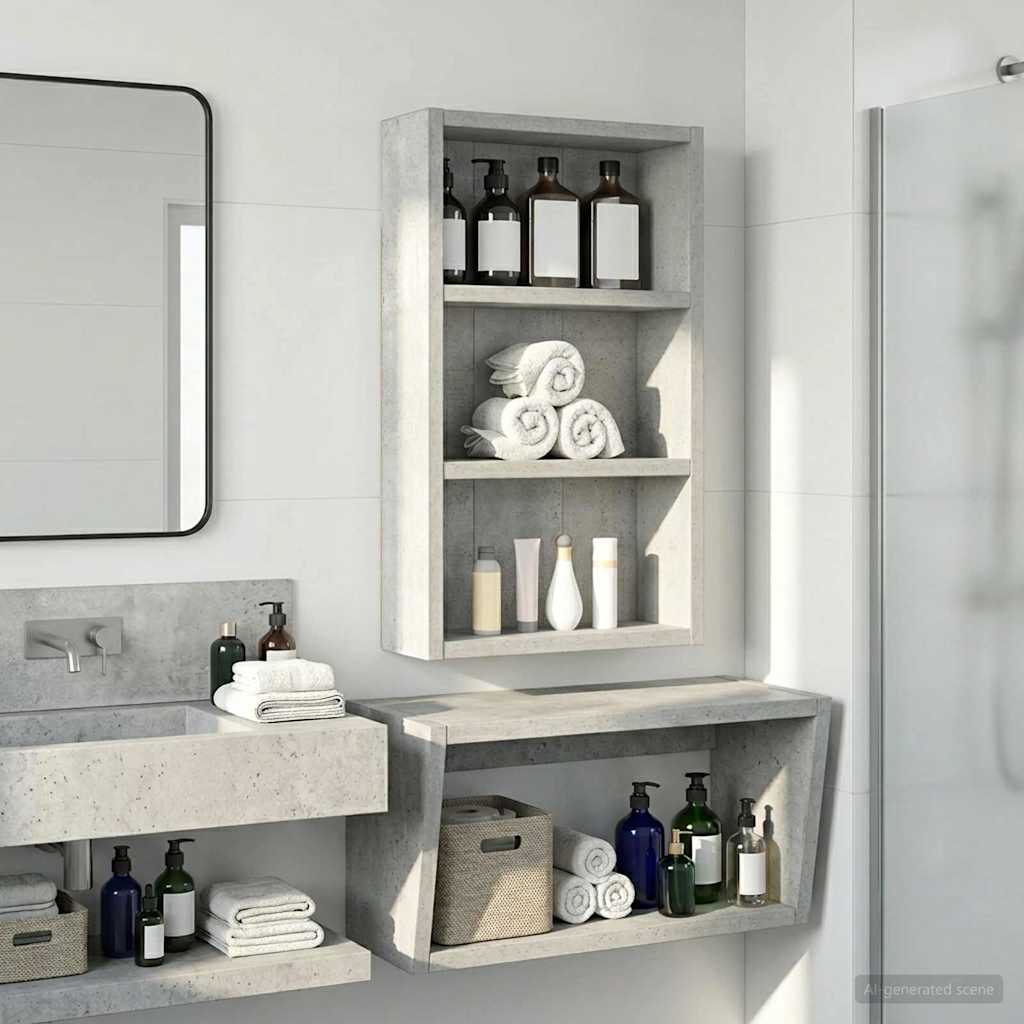 Badezimmer-Wandschrank Betongrau 30 x 10 x 50 cm Holzwerkstoff