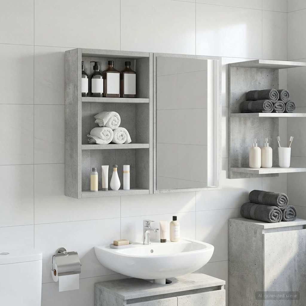 Badezimmer-Wandschrank Betongrau 30 x 10 x 50 cm Holzwerkstoff