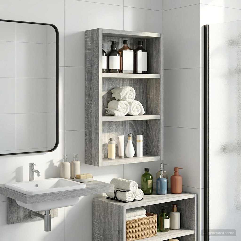 Badezimmer-Wandschrank mit Regal Graues Sonoma 30 x 10 x 50 cm