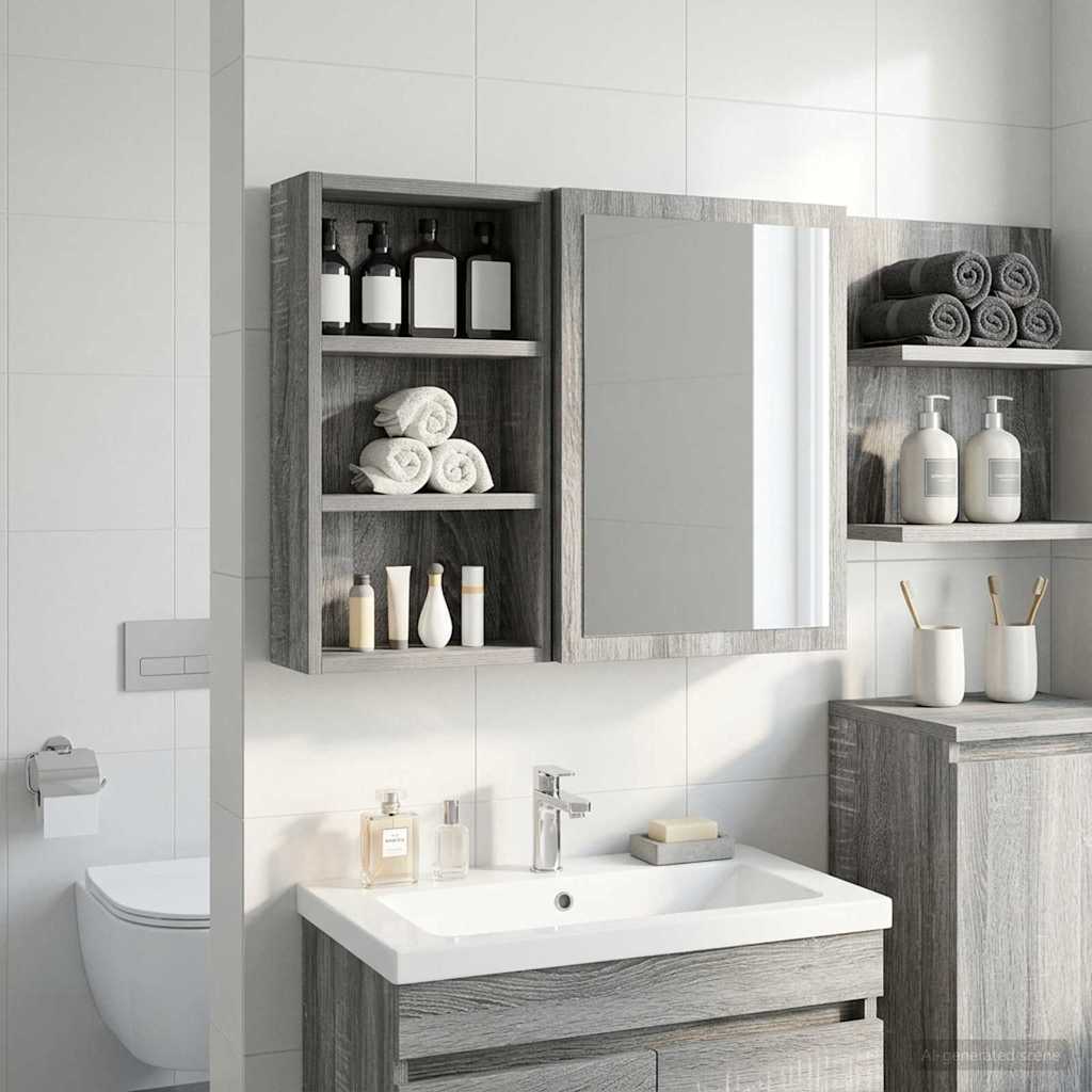 Badezimmer-Wandschrank mit Regal Graues Sonoma 30 x 10 x 50 cm
