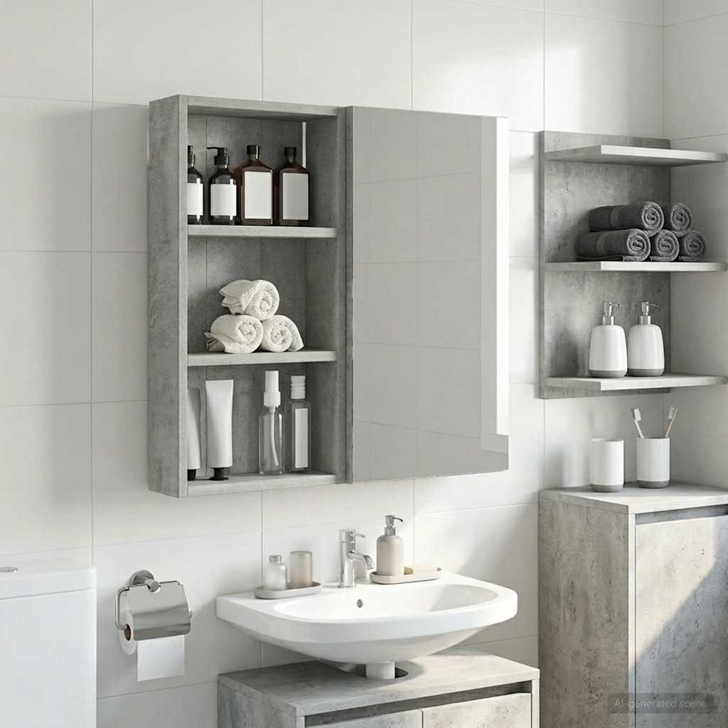 Badezimmer-Wandschrank mit Regal Betongrau 30 x 10 x 60,5 cm