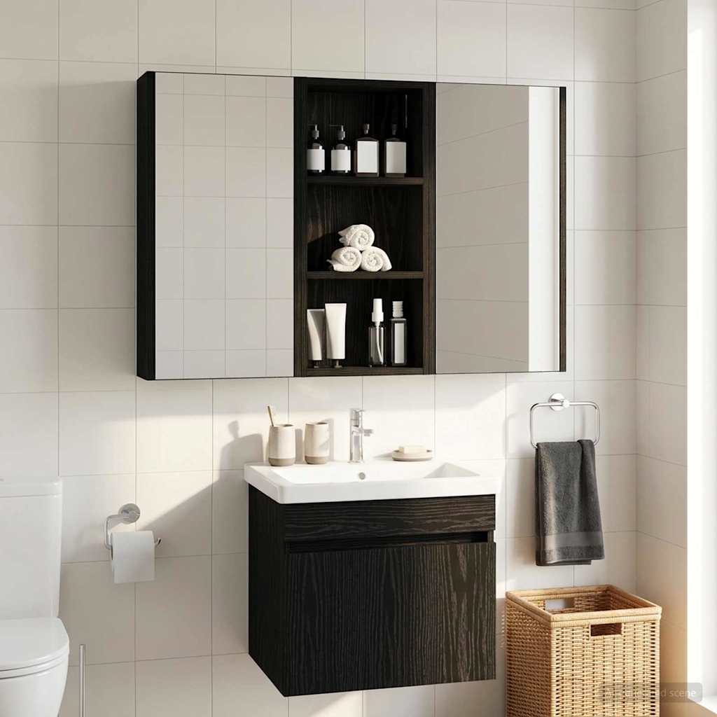 Badezimmer-Wandschrank mit Regal Schwarze Eiche 30 x 14 x 70 cm