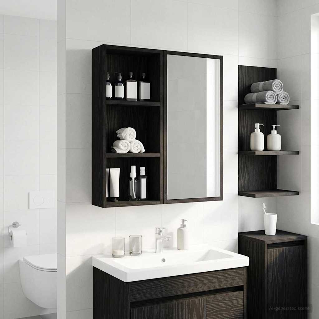 Badezimmer-Wandschrank mit Regal Schwarze Eiche 30 x 14 x 70 cm