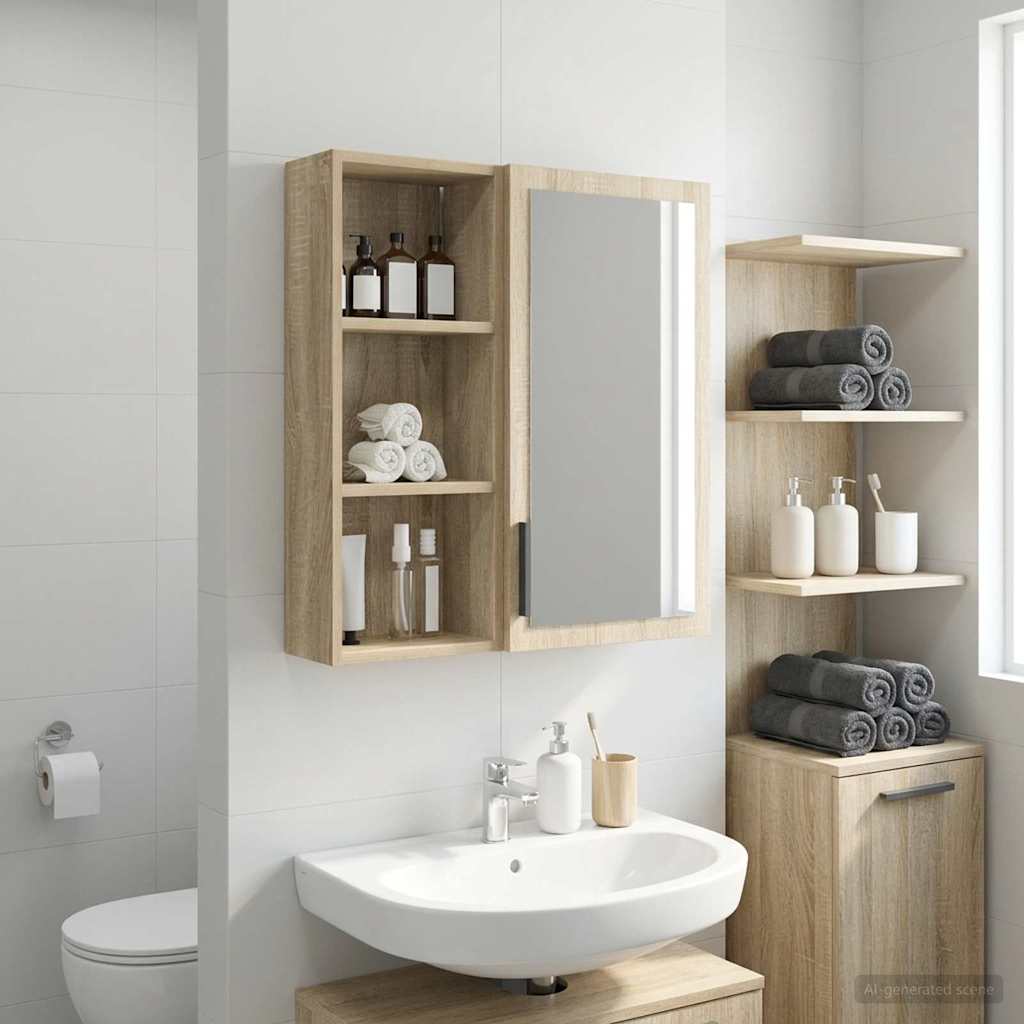Badezimmer-Wandschrank mit Regal Sonoma-Eiche 30 x 14 x 70 cm
