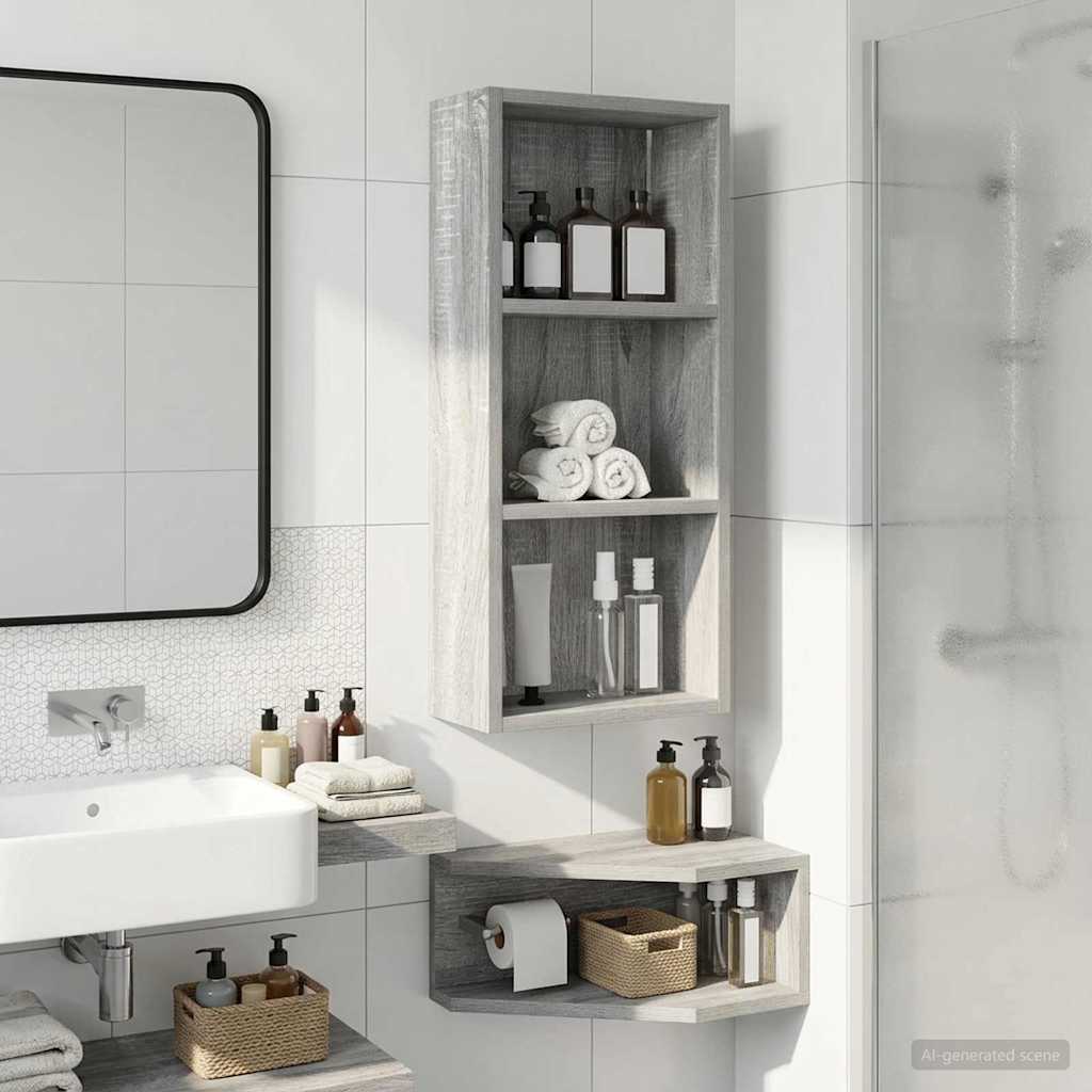 Badezimmer-Wandschrank mit Regal Graues Sonoma 30 x 14 x 70 cm