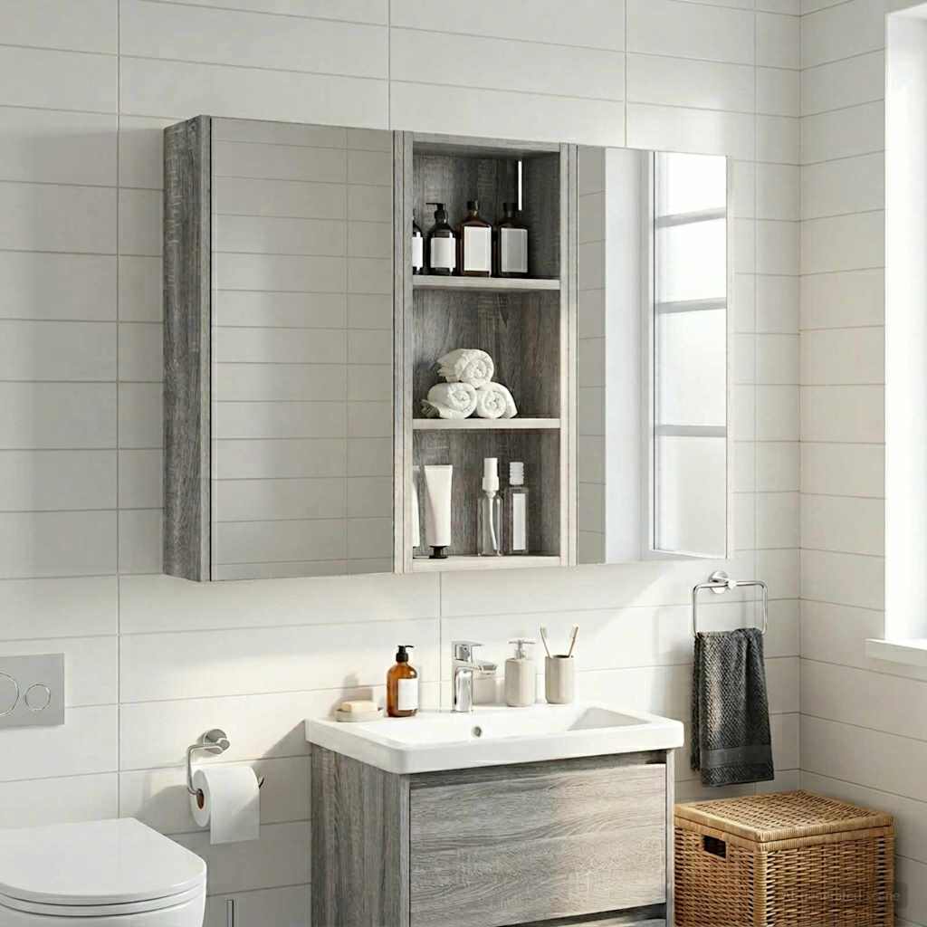 Badezimmer-Wandschrank mit Regal Graues Sonoma 30 x 14 x 70 cm