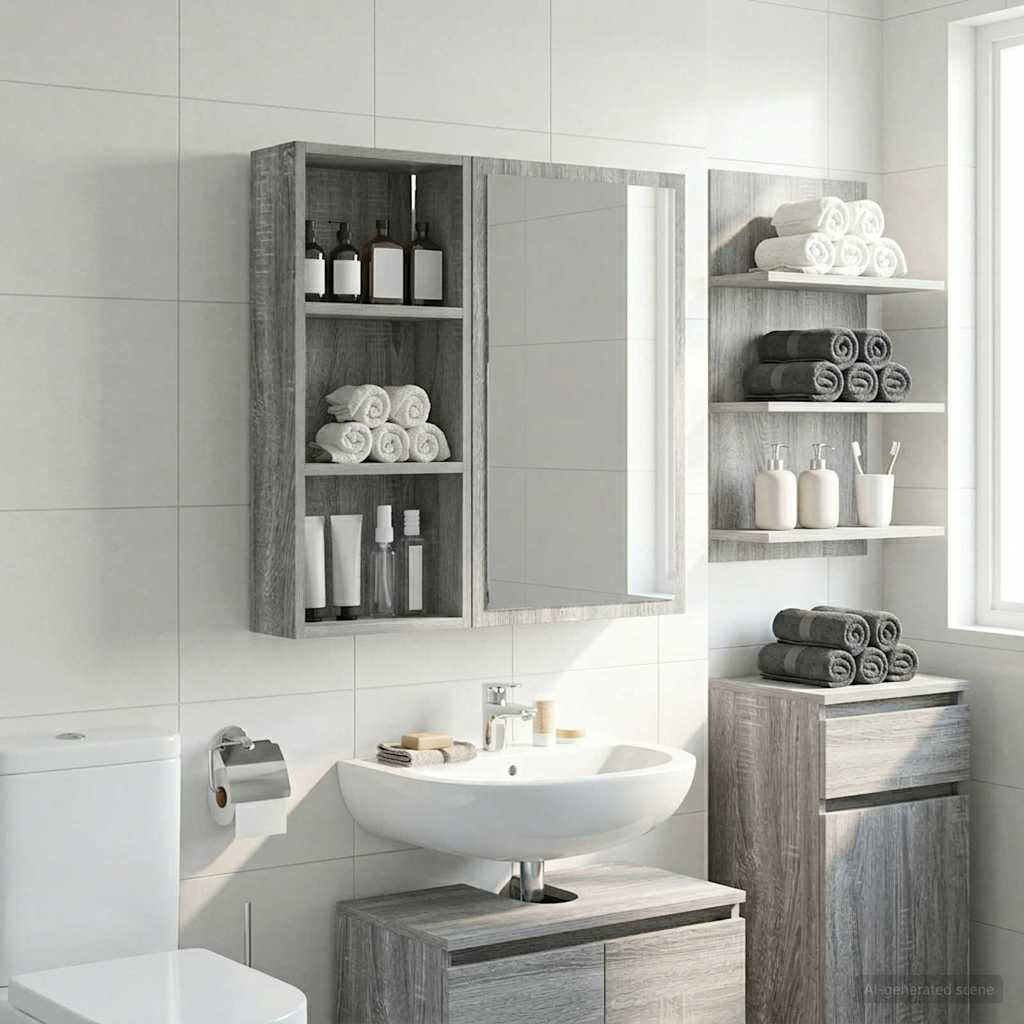 Badezimmer-Wandschrank mit Regal Graues Sonoma 30 x 14 x 70 cm