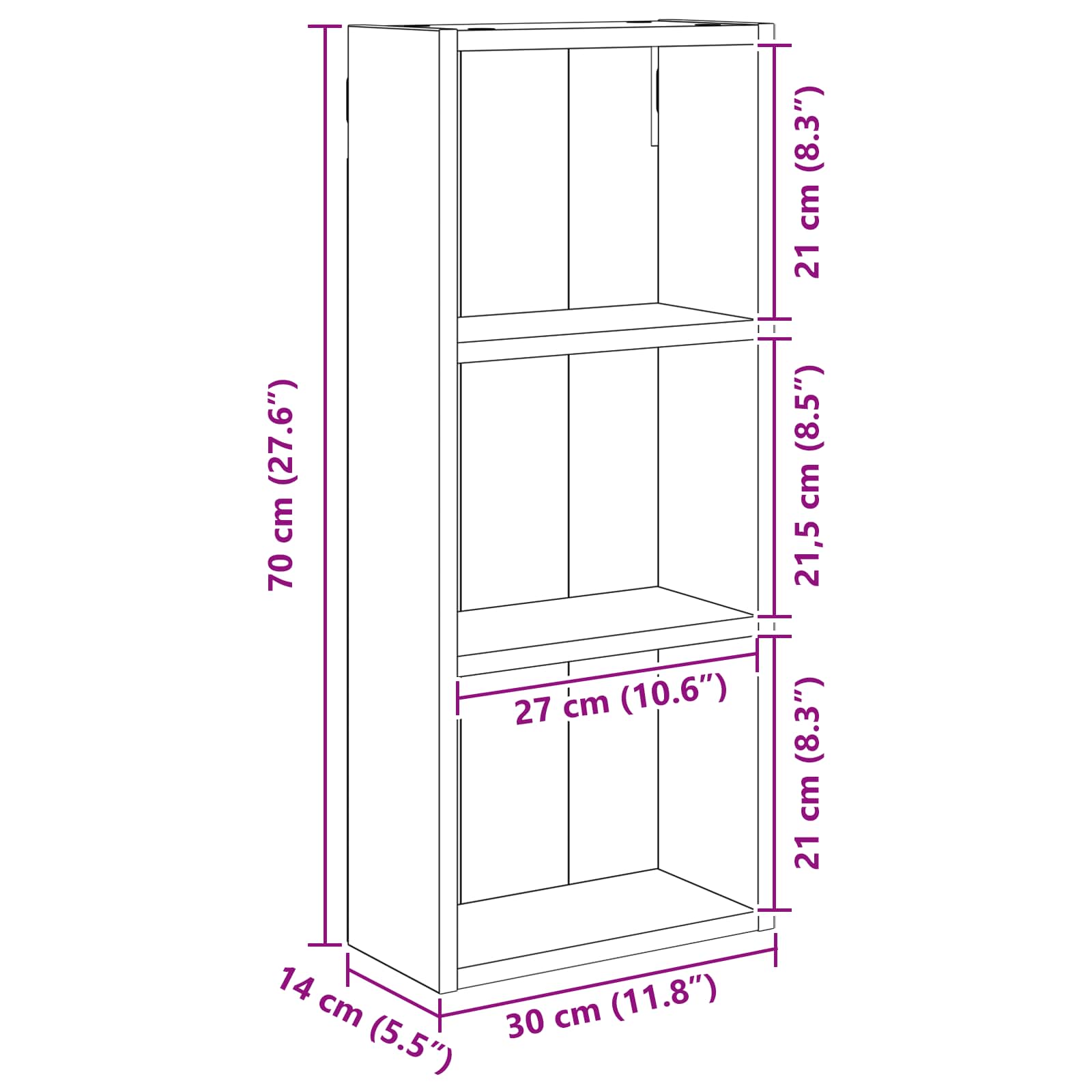 Badezimmer-Wandschrank mit Regal Graues Sonoma 30 x 14 x 70 cm