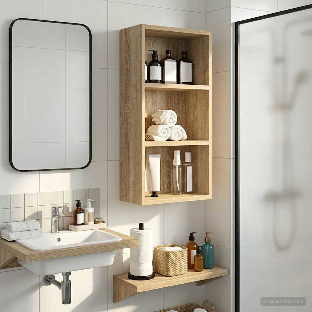 Badezimmer-Wandschrank mit Regal Sonoma-Eiche 30 x 16 x 62,5 cm