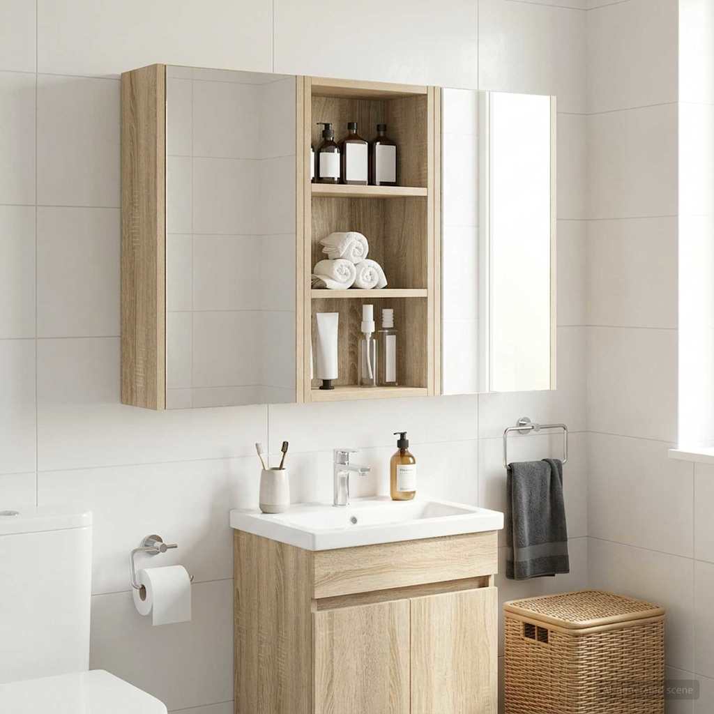 Badezimmer-Wandschrank mit Regal Sonoma-Eiche 30 x 16 x 62,5 cm