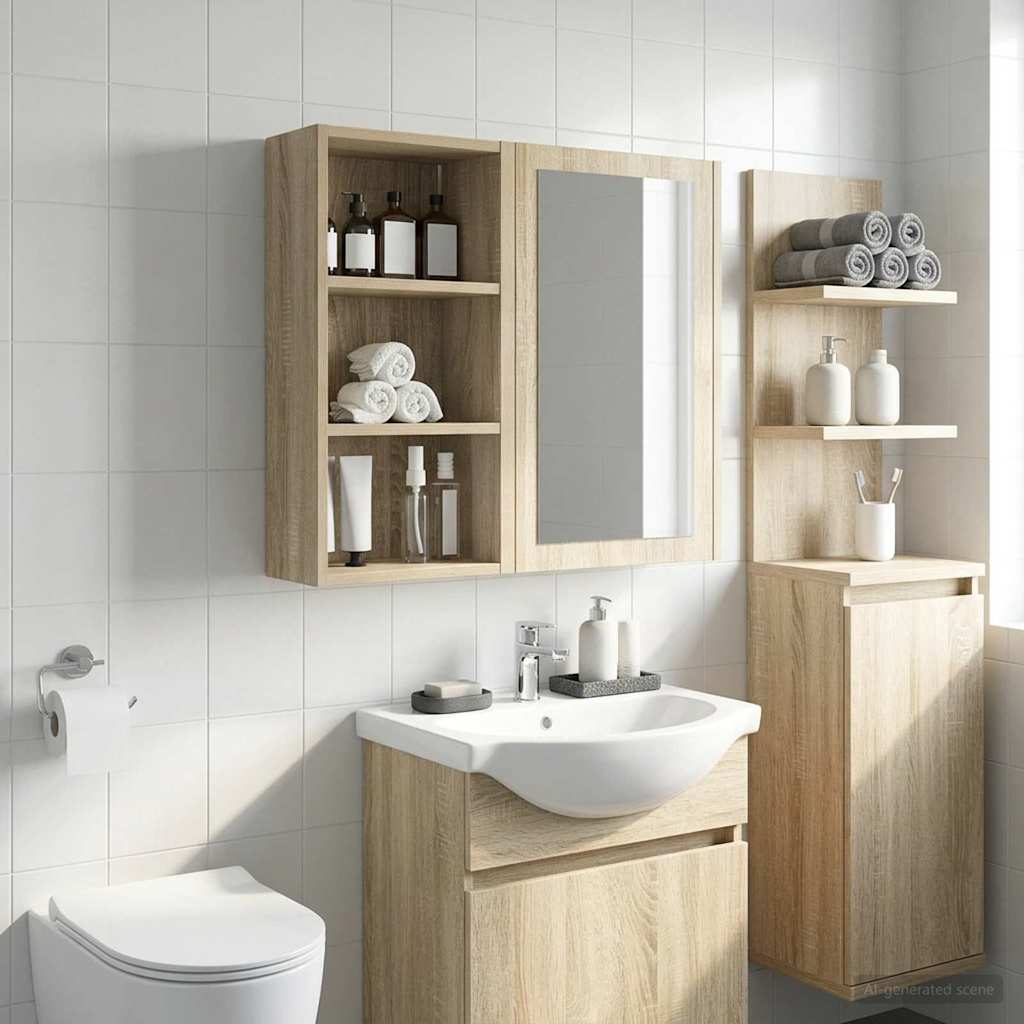 Badezimmer-Wandschrank mit Regal Sonoma-Eiche 30 x 16 x 62,5 cm