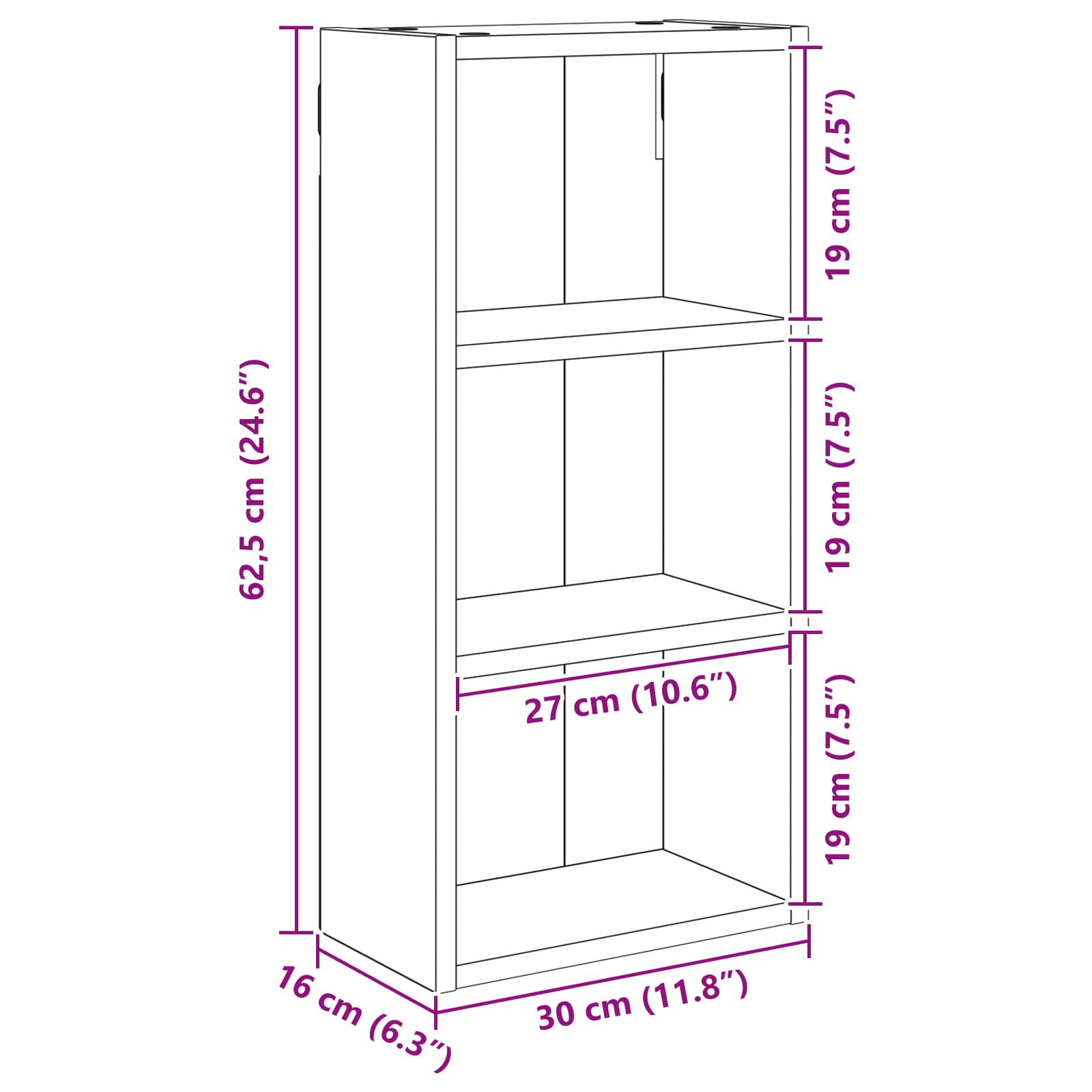Badezimmer-Wandschrank mit Regal Sonoma-Eiche 30 x 16 x 62,5 cm