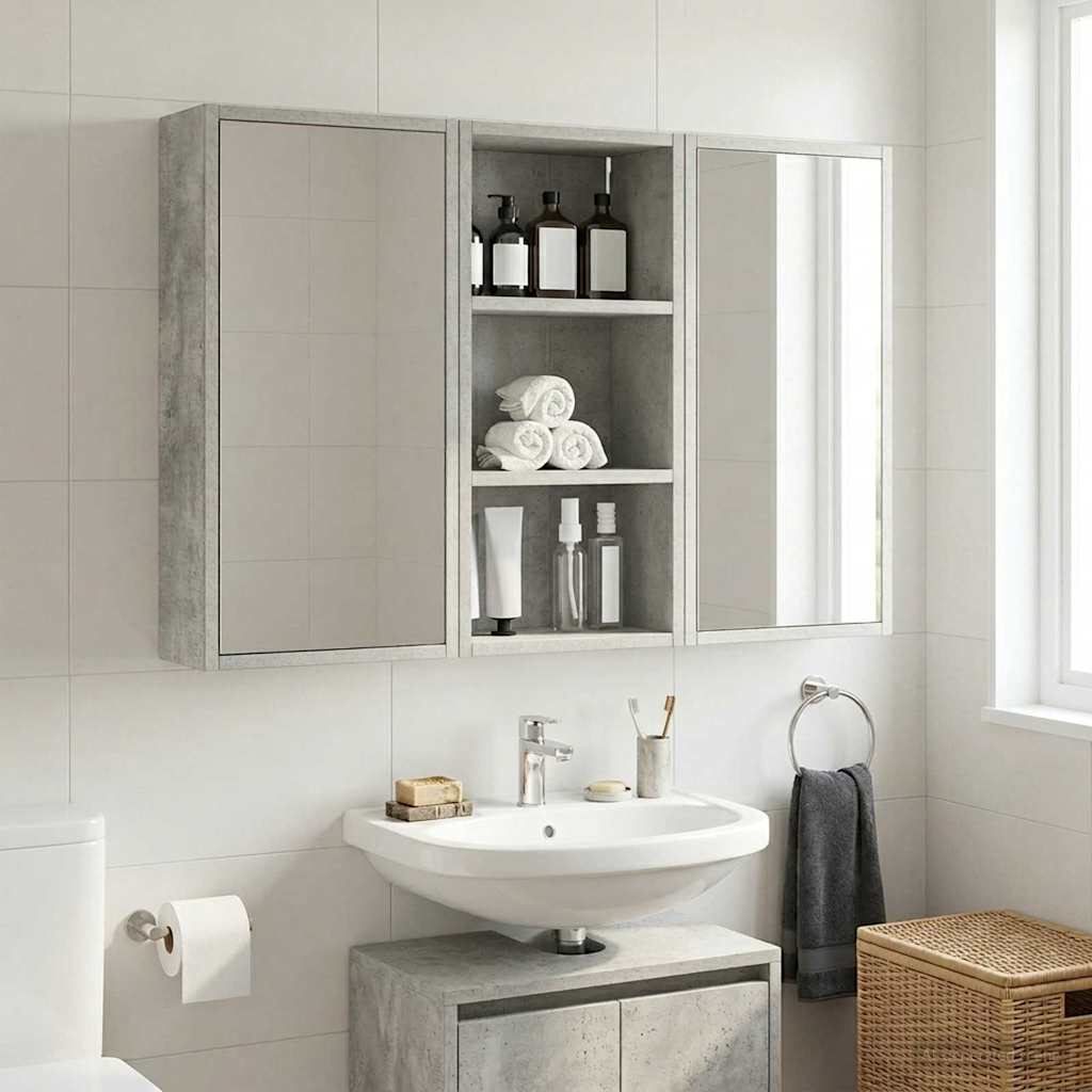 Badezimmer-Wandschrank mit Regal Betongrau 30 x 16 x 62,5 cm