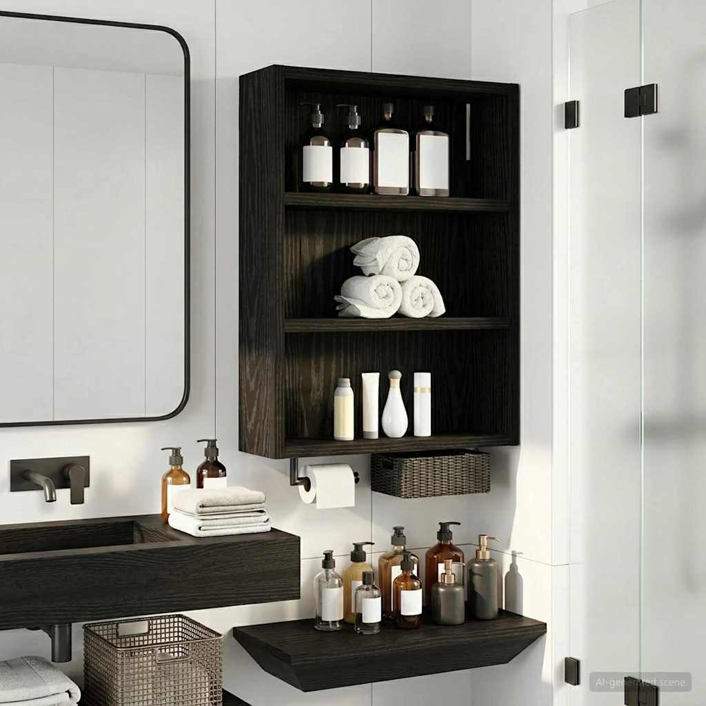 Badezimmer-Wandschrank mit Regal Schwarze Eiche 40 x 10 x 50 cm