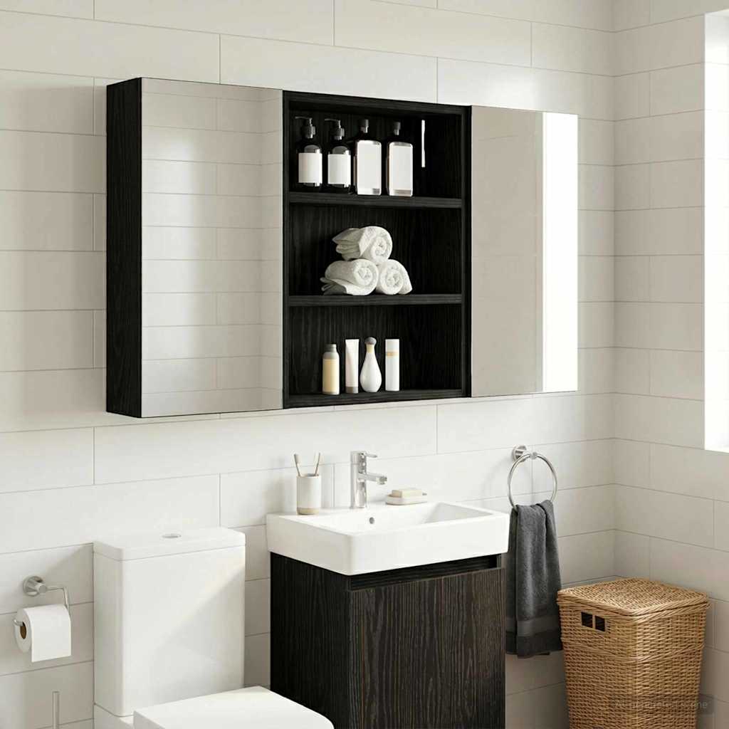 Badezimmer-Wandschrank mit Regal Schwarze Eiche 40 x 10 x 50 cm