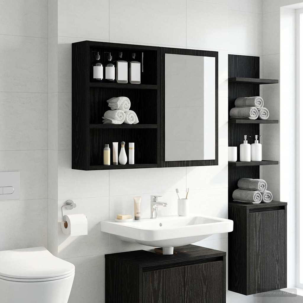 Badezimmer-Wandschrank mit Regal Schwarze Eiche 40 x 10 x 50 cm