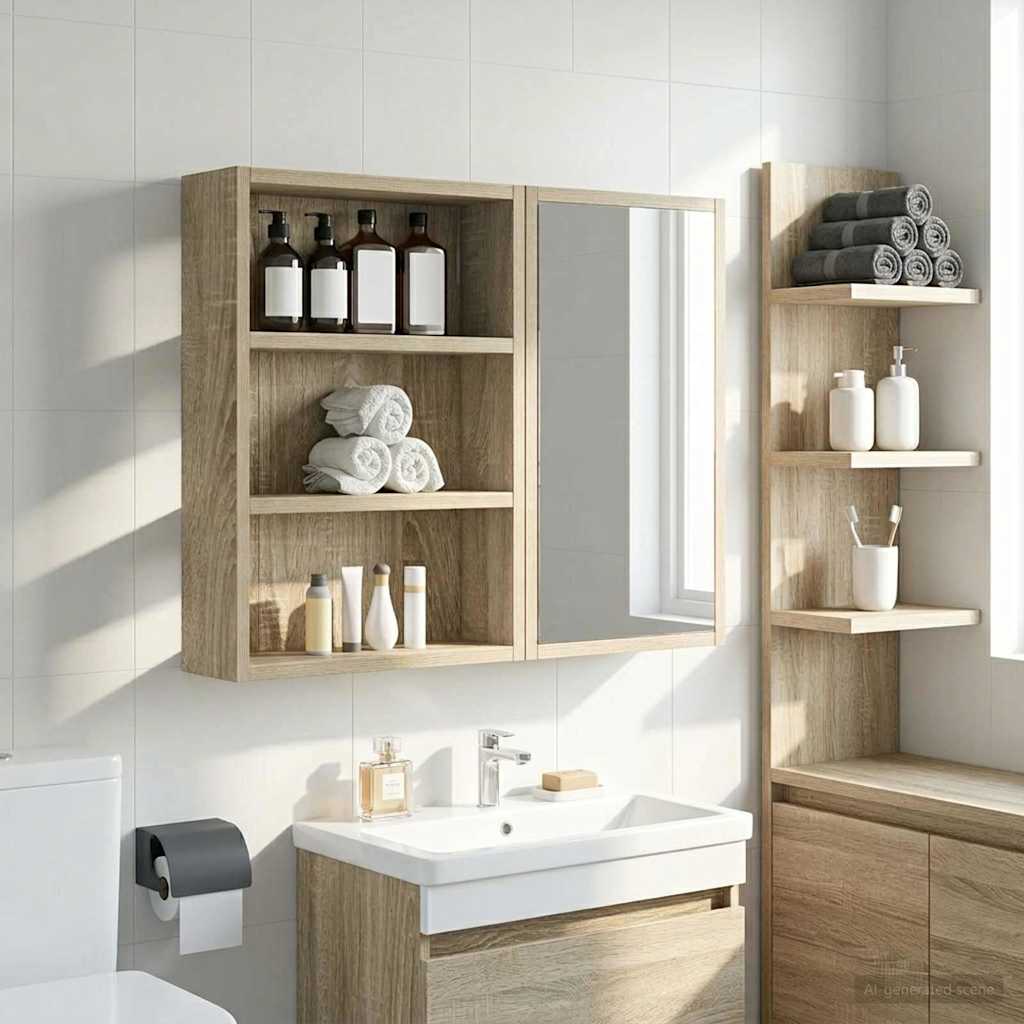 Badezimmer-Wandschrank mit Regal Sonoma-Eiche 40 x 10 x 50 cm