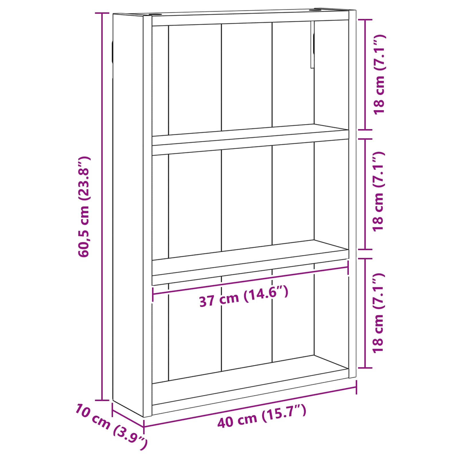 Badezimmer-Wandschrank Schwarze Eiche 40 x 10 x 60,5 cm