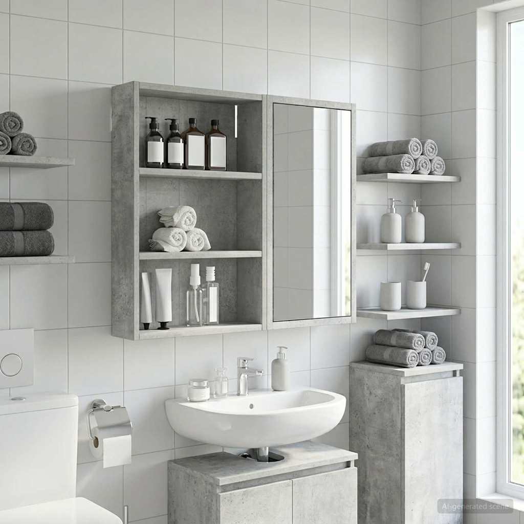 Badezimmer-Wandschrank mit Regal Betongrau 40 x 10 x 60,5 cm