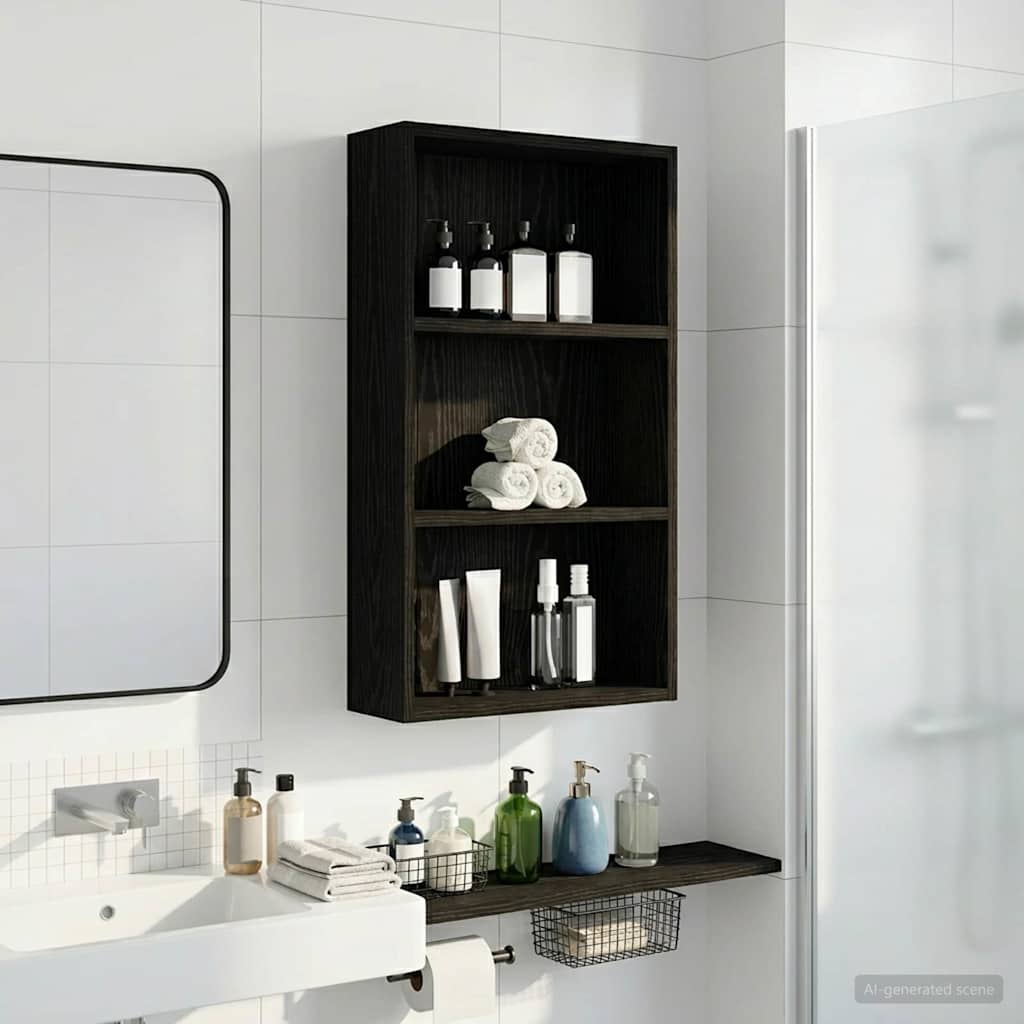Badezimmer-Wandschrank mit Regal Schwarze Eiche 40 x 14 x 70 cm