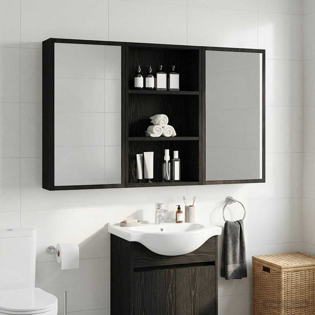 Badezimmer-Wandschrank mit Regal Schwarze Eiche 40 x 14 x 70 cm