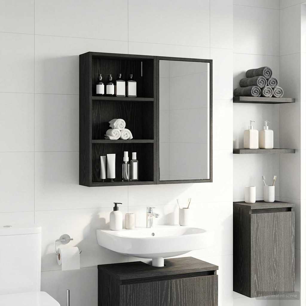 Badezimmer-Wandschrank mit Regal Schwarze Eiche 40 x 14 x 70 cm
